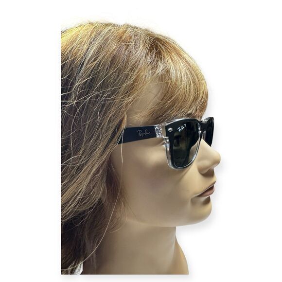 Ray-Ban RB 2132 Polarized Sunglasses Matte Black/Transparent Frame Green Lenses - Picture 2 of 11